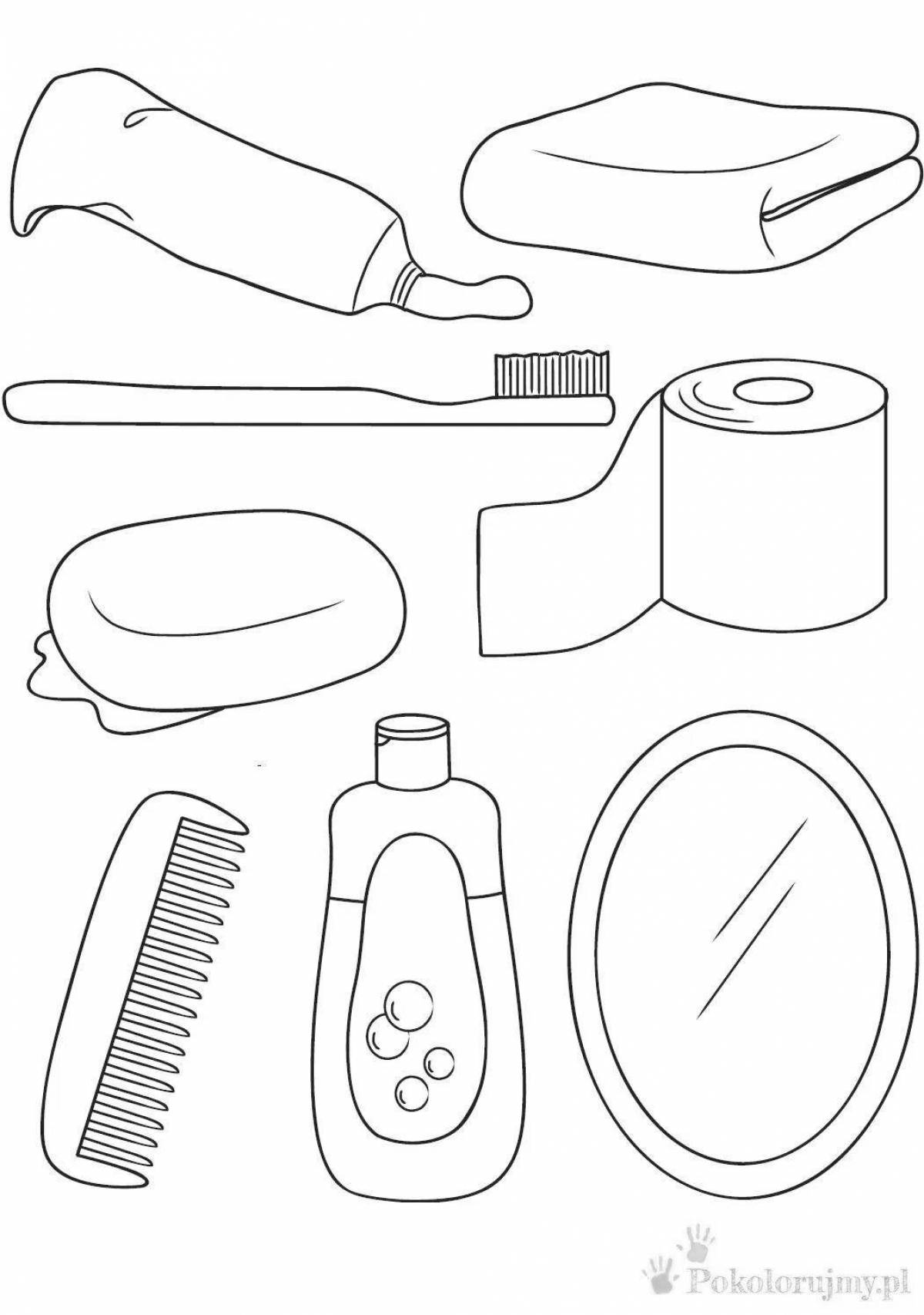 Colorful hygiene products coloring page