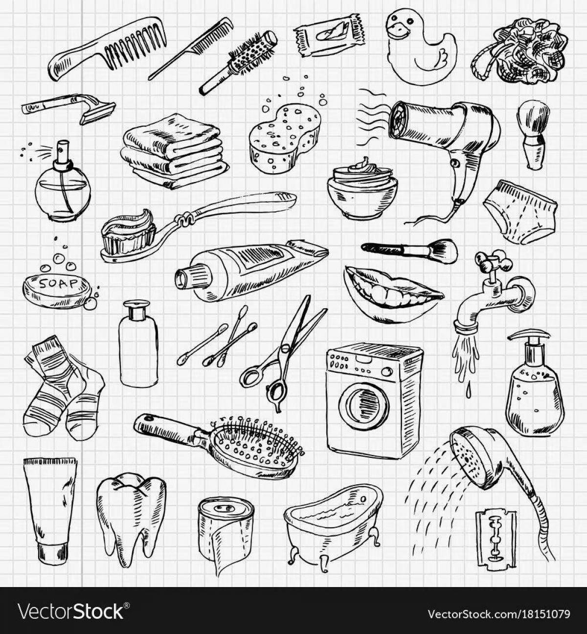 Attractive hygiene products coloring page