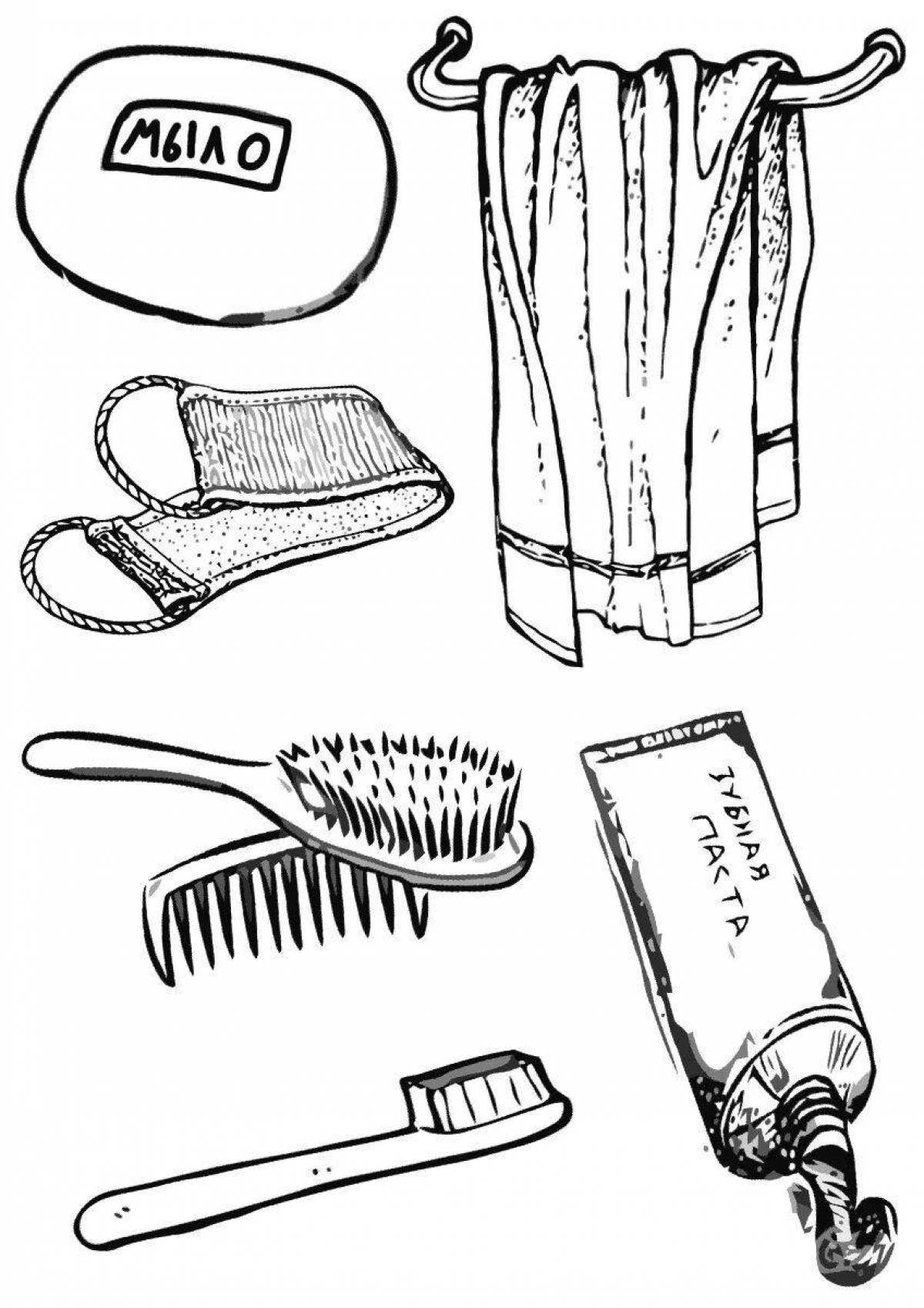 Joyful hygiene products coloring pages for children