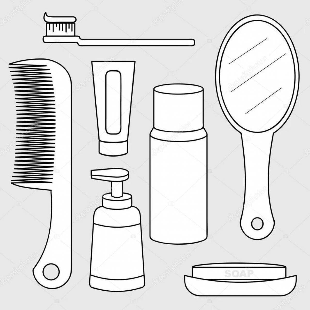 Attractive coloring page of hygiene products for kids