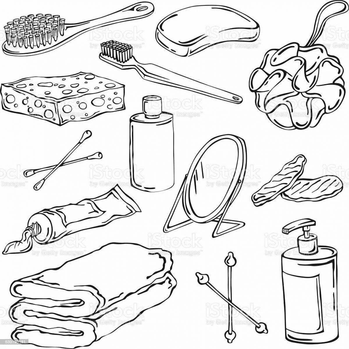 Fun coloring pages with hygiene items for kids