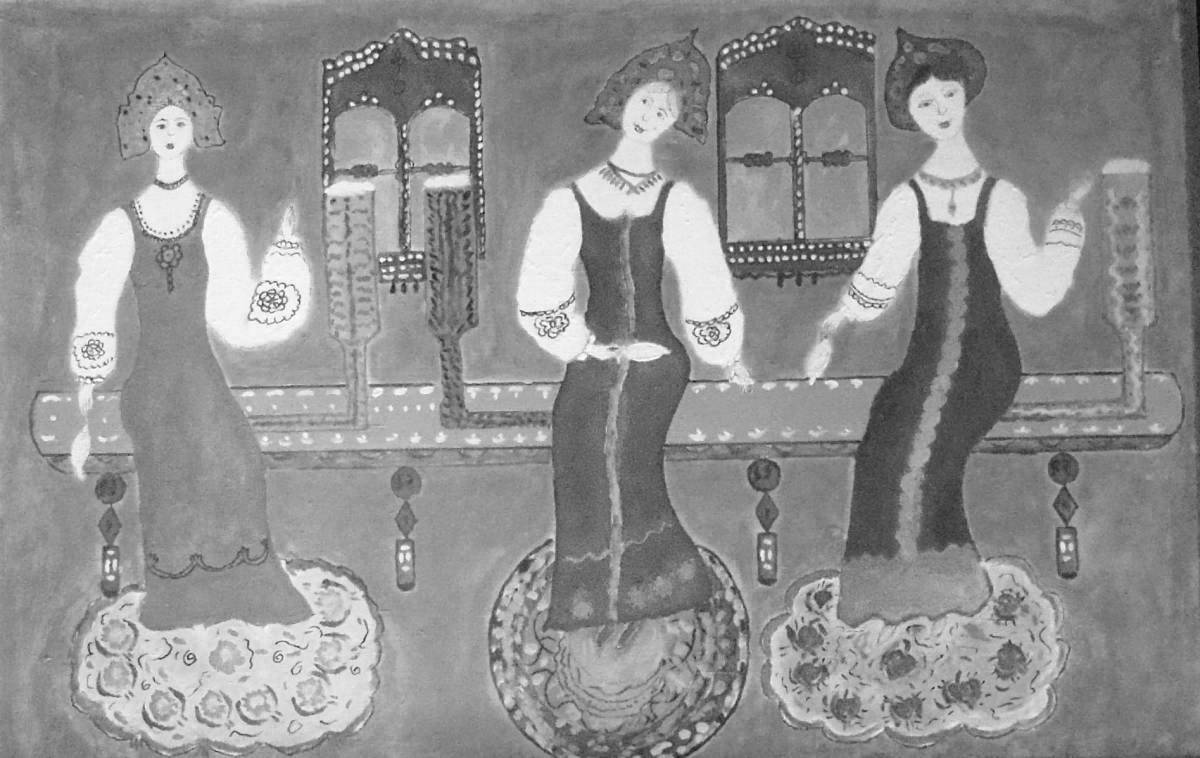 Великолепная раскраска три девушки у окна
