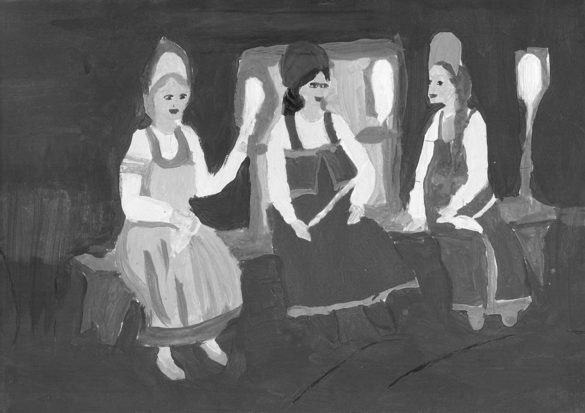 Раскраска serendipitous три девушки у окна