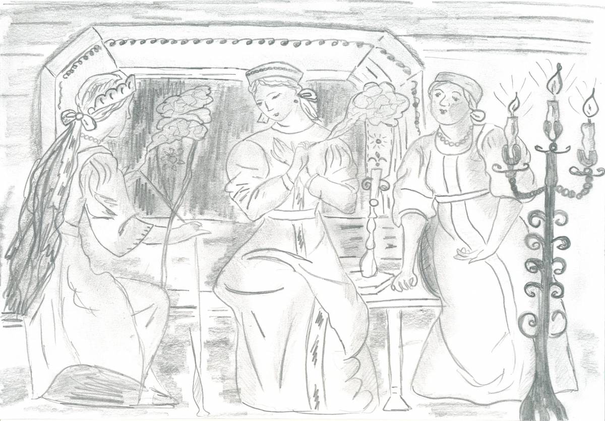 Рисунок Три девицы под окном № - «Сказки родного края» ( - )