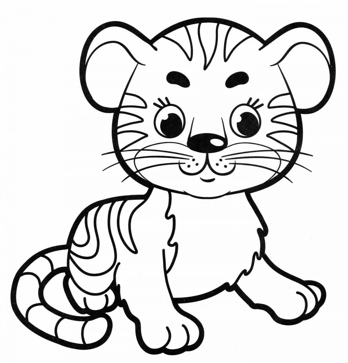 Игривая страница раскраски тигра для детей