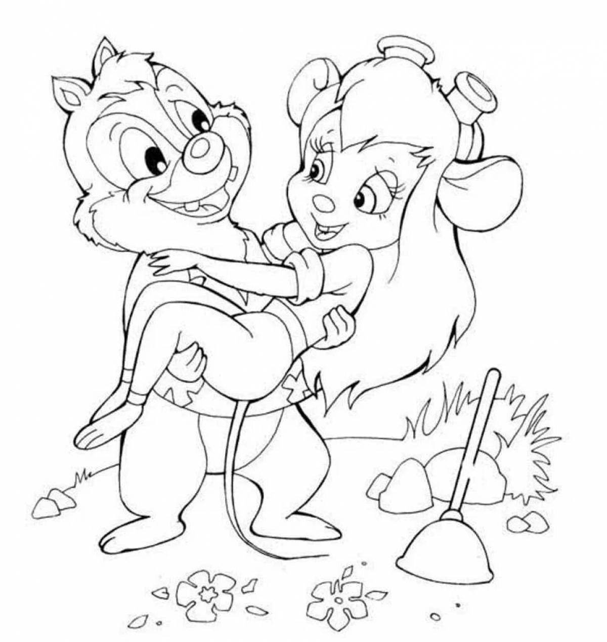 Vivacious chip and dale nut coloring page