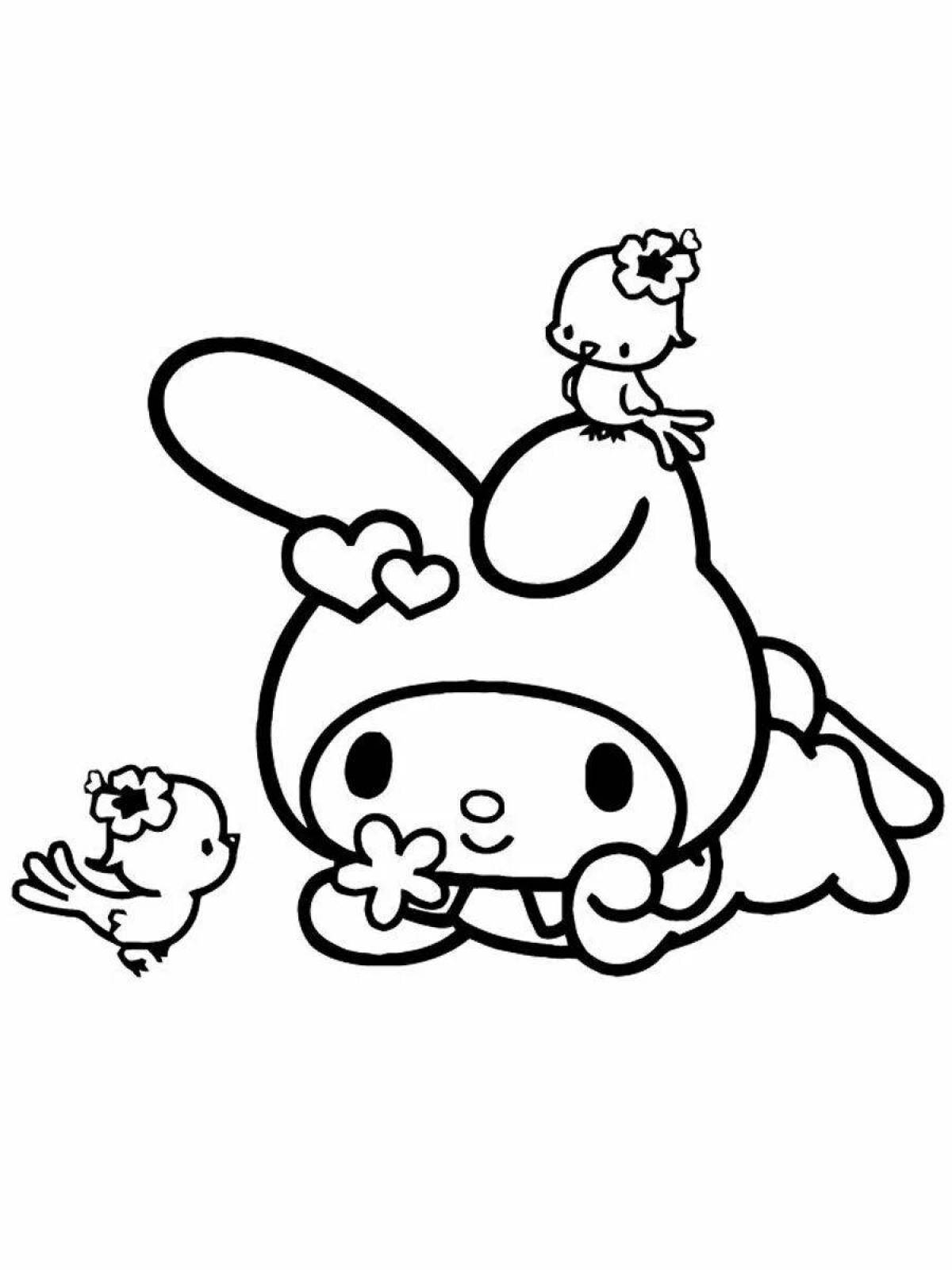 Exciting May melody hello kitty coloring page