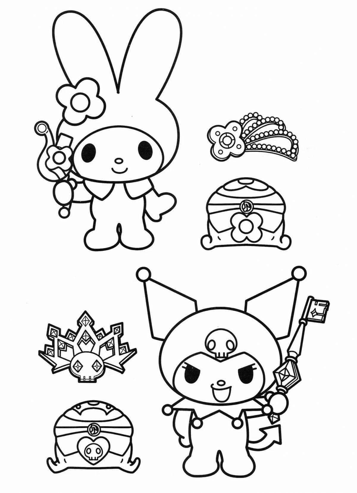 Funny May melody hello kitty coloring page