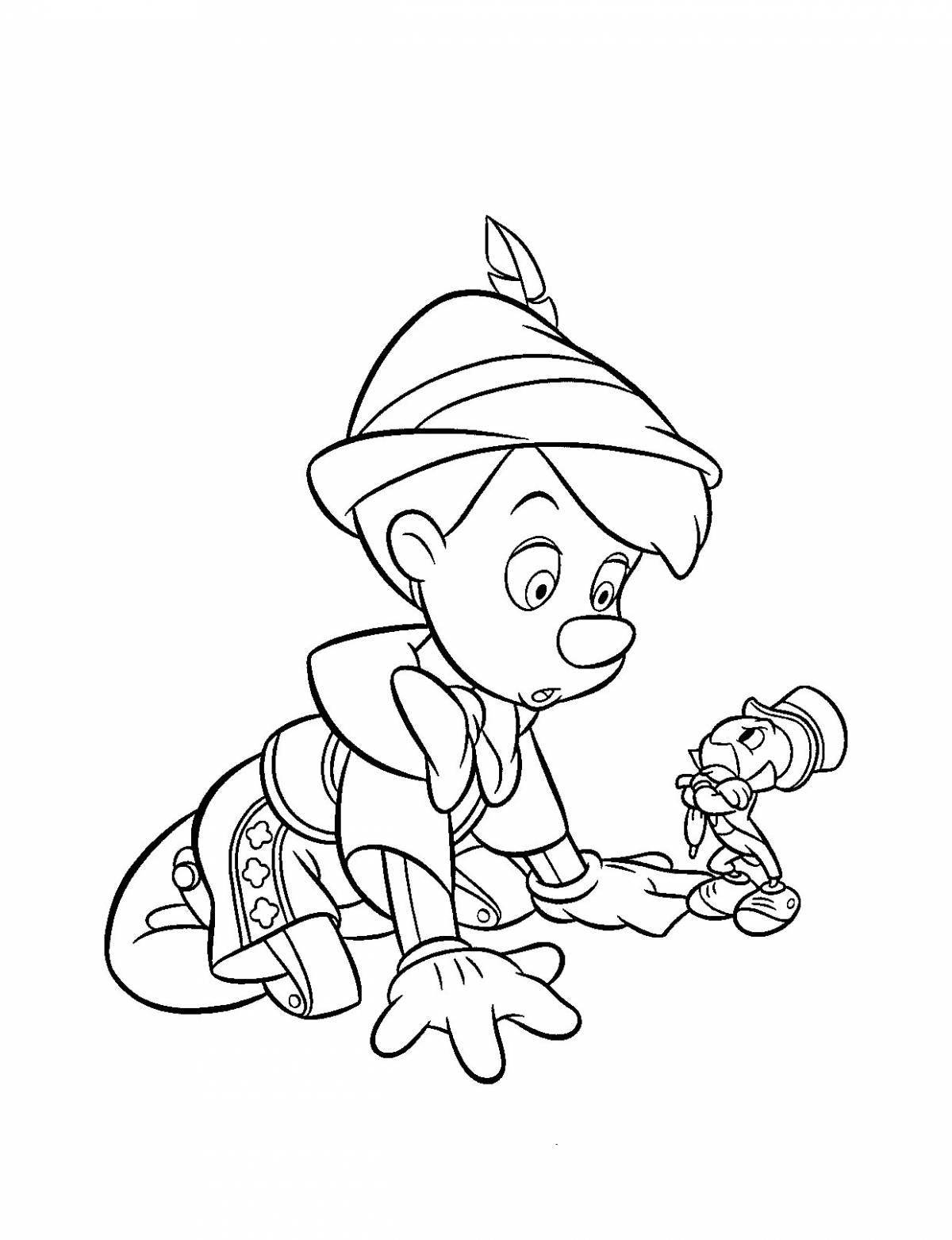 Color-explosion pinocchio coloring page for kids