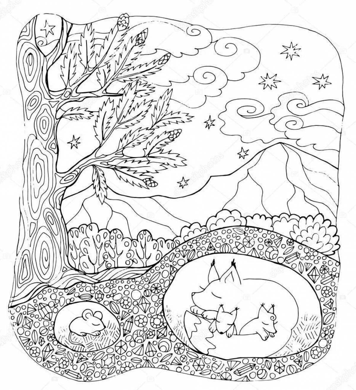 Great coloring book animals in the forest in winter