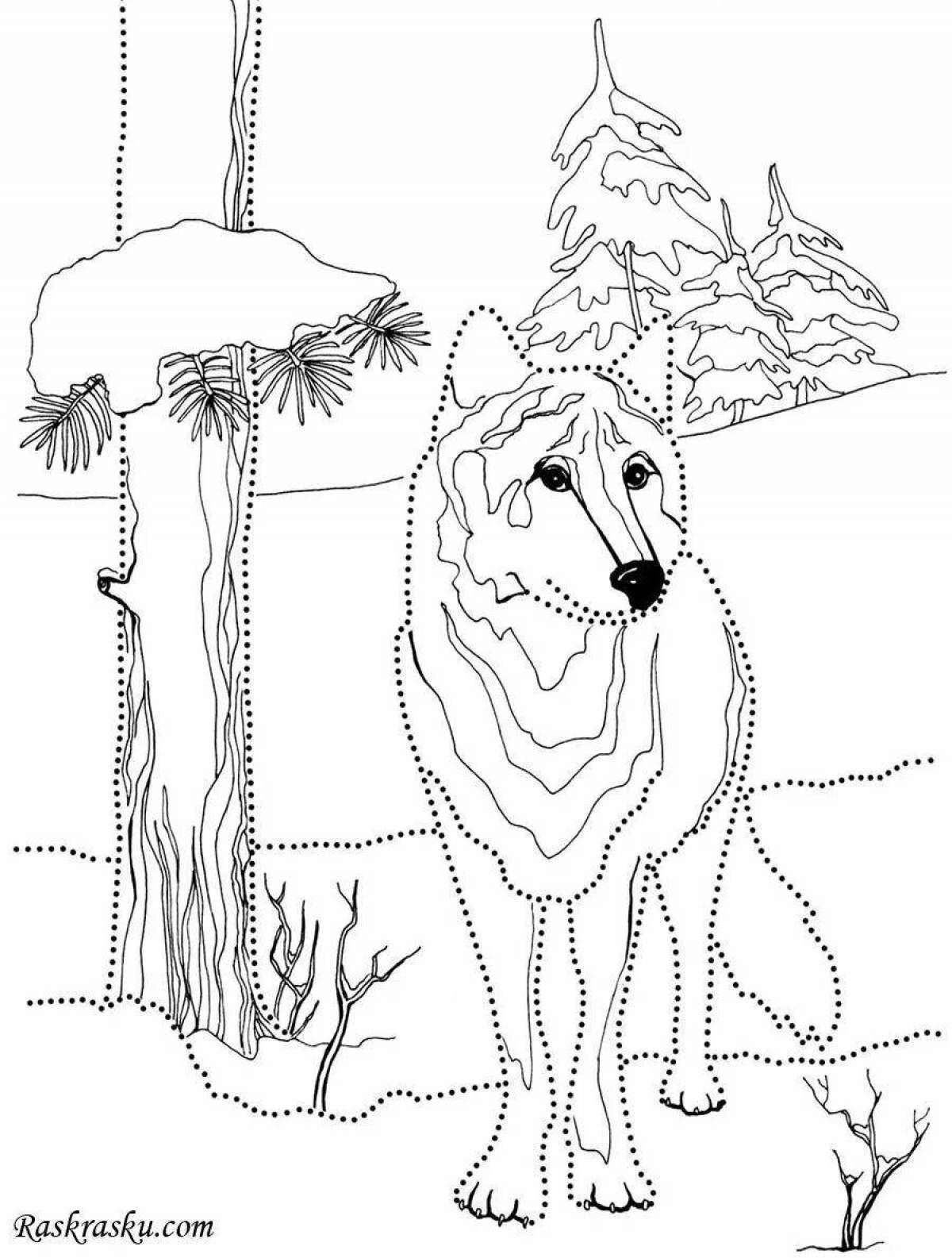 Coloring serene animals in the forest in winter