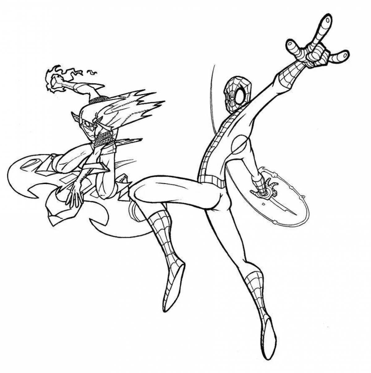 Coloring page shining spider-man and goblin