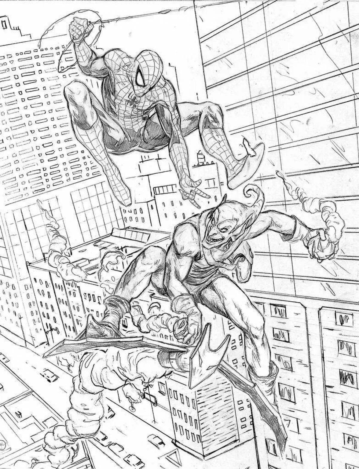Dramatic spider-man and goblin coloring book