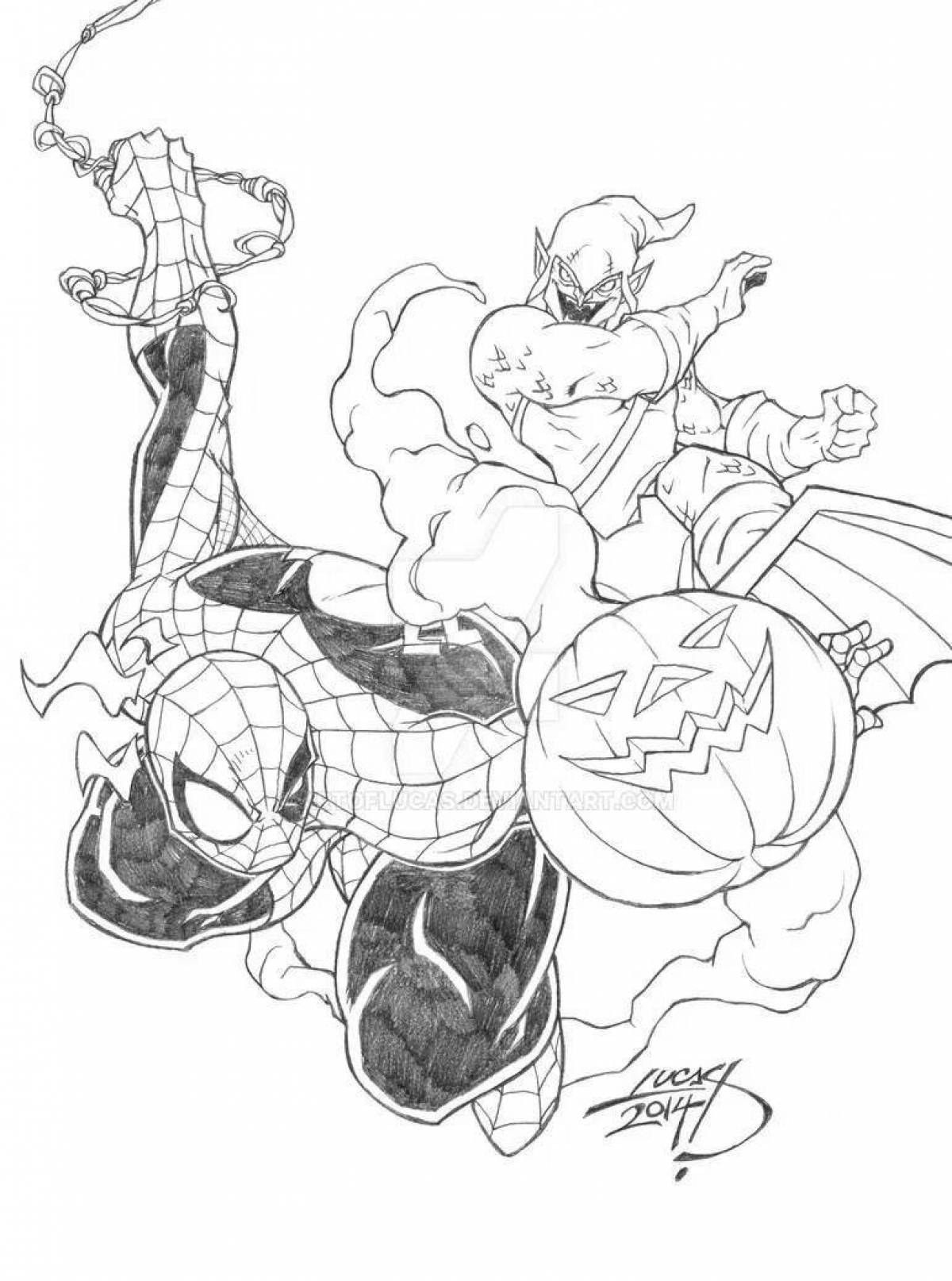 Intriguing Spiderman and Goblin Coloring Page
