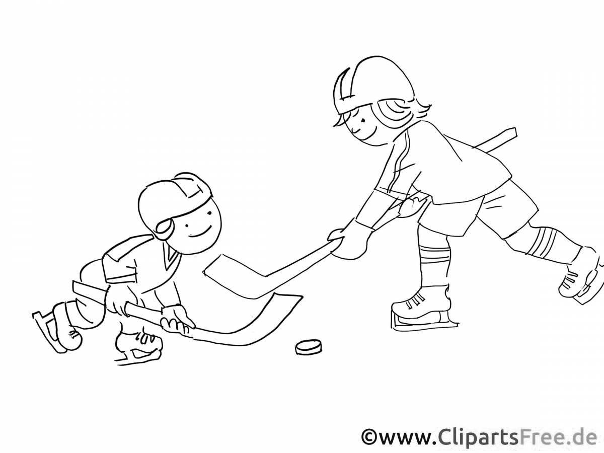 Animated children playing hockey