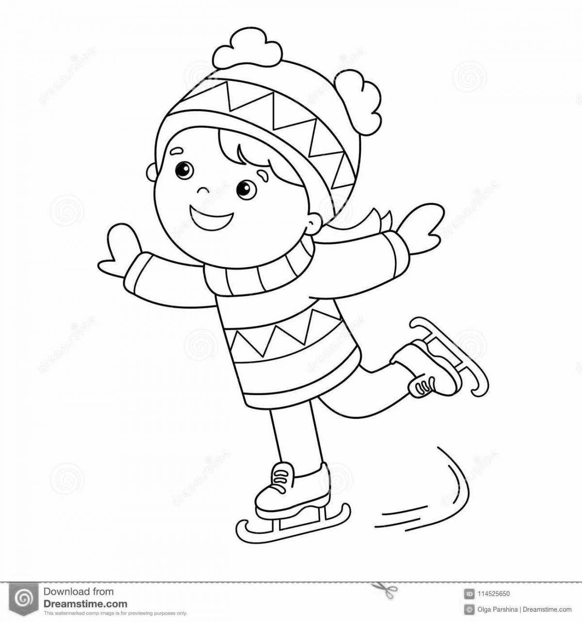Adorable coloring book for kids ice skating