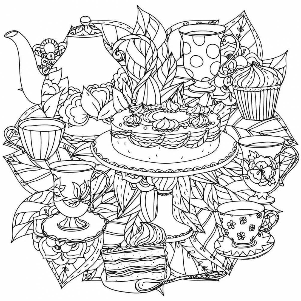 Colourful holiday table coloring page