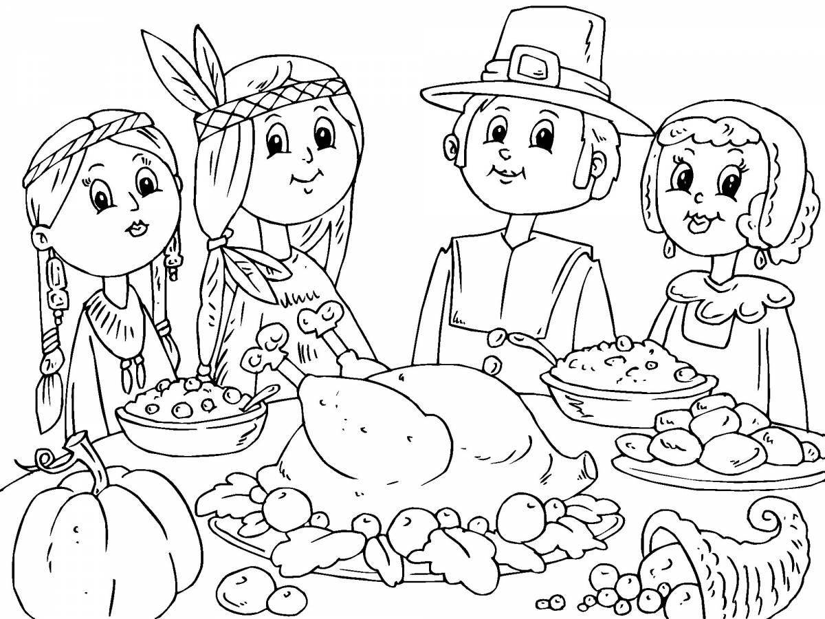 Coloring page glowing holiday table