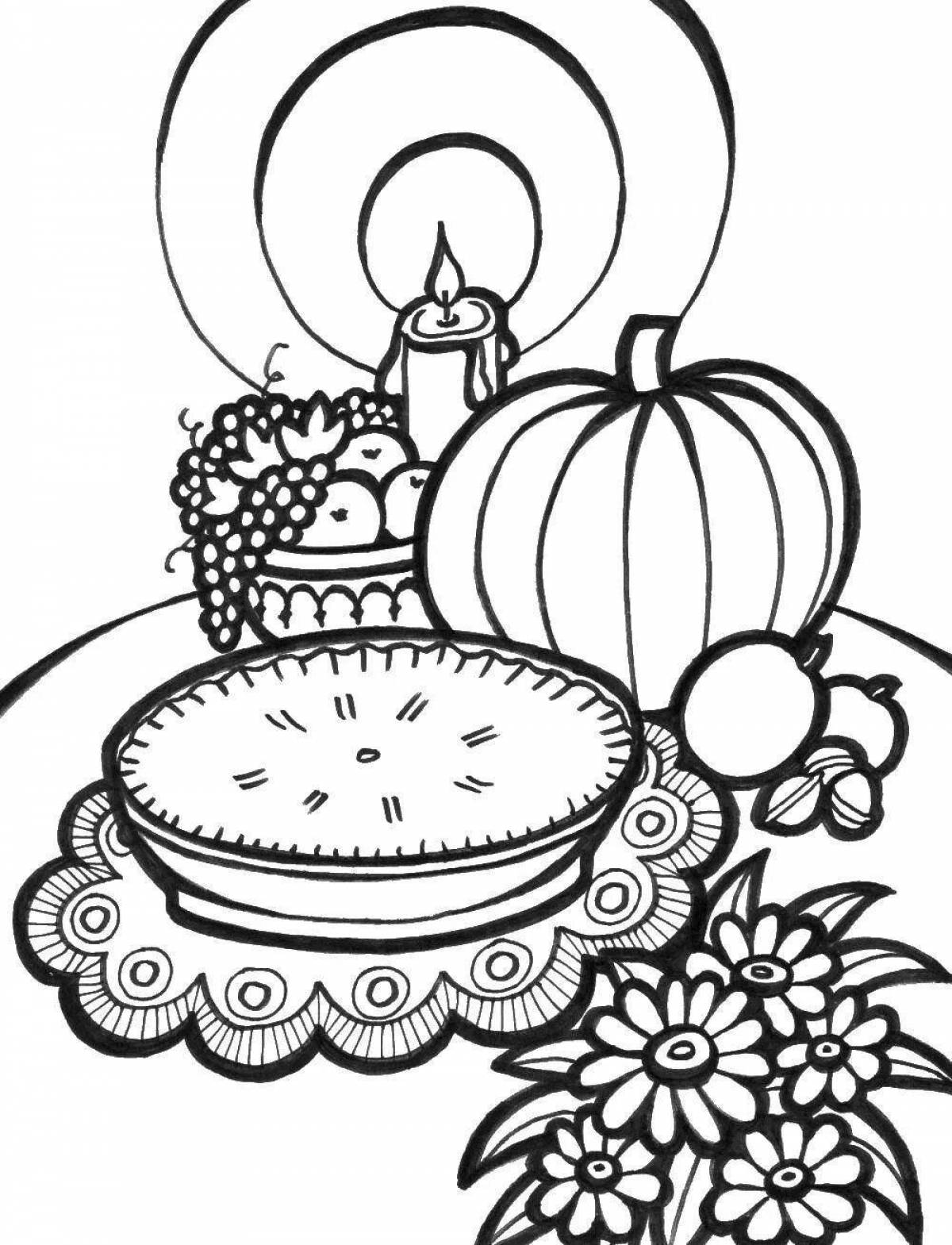 Coloring page joyful holiday table