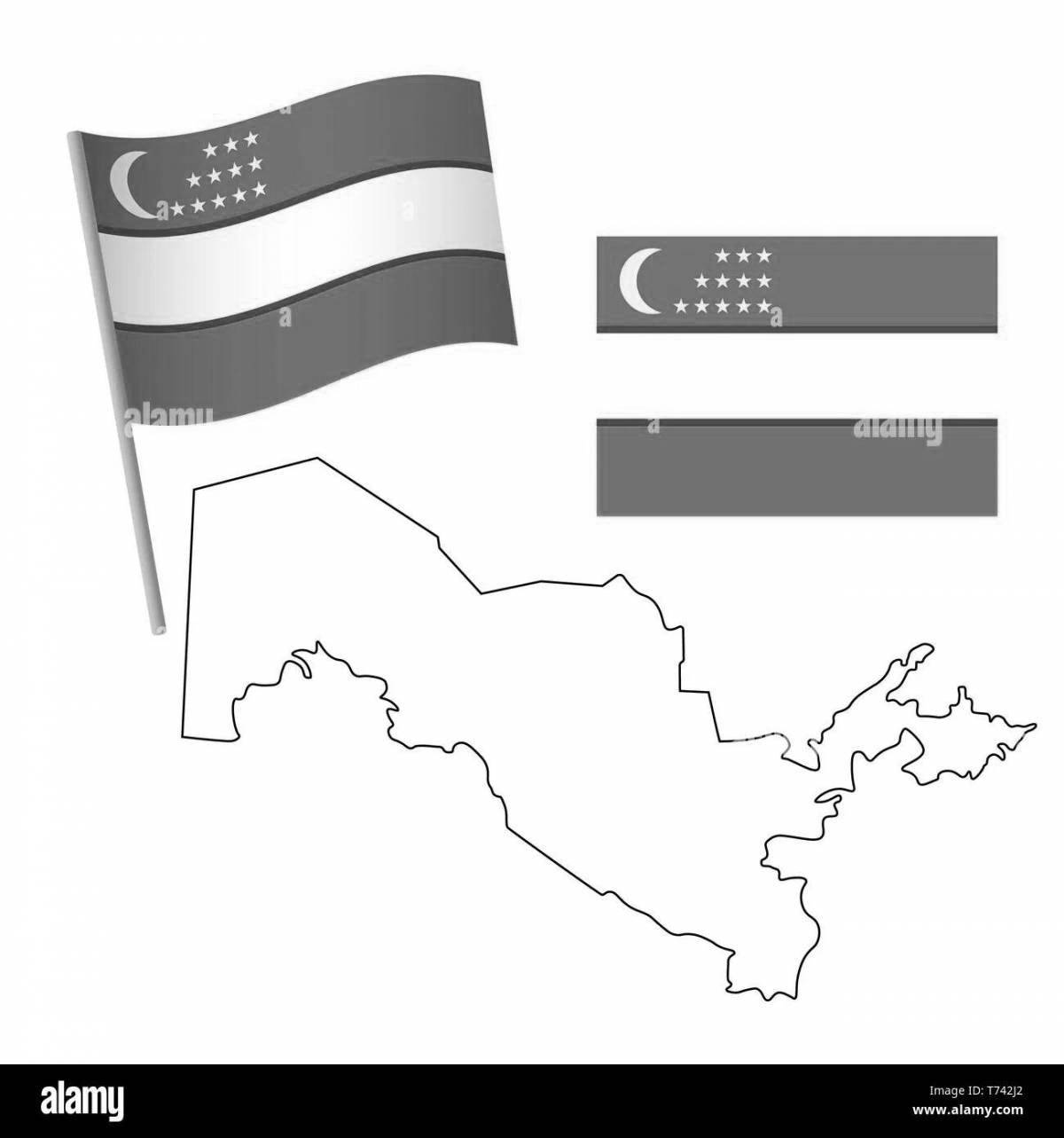 Игривая страница раскраски флага узбекистана для детей
