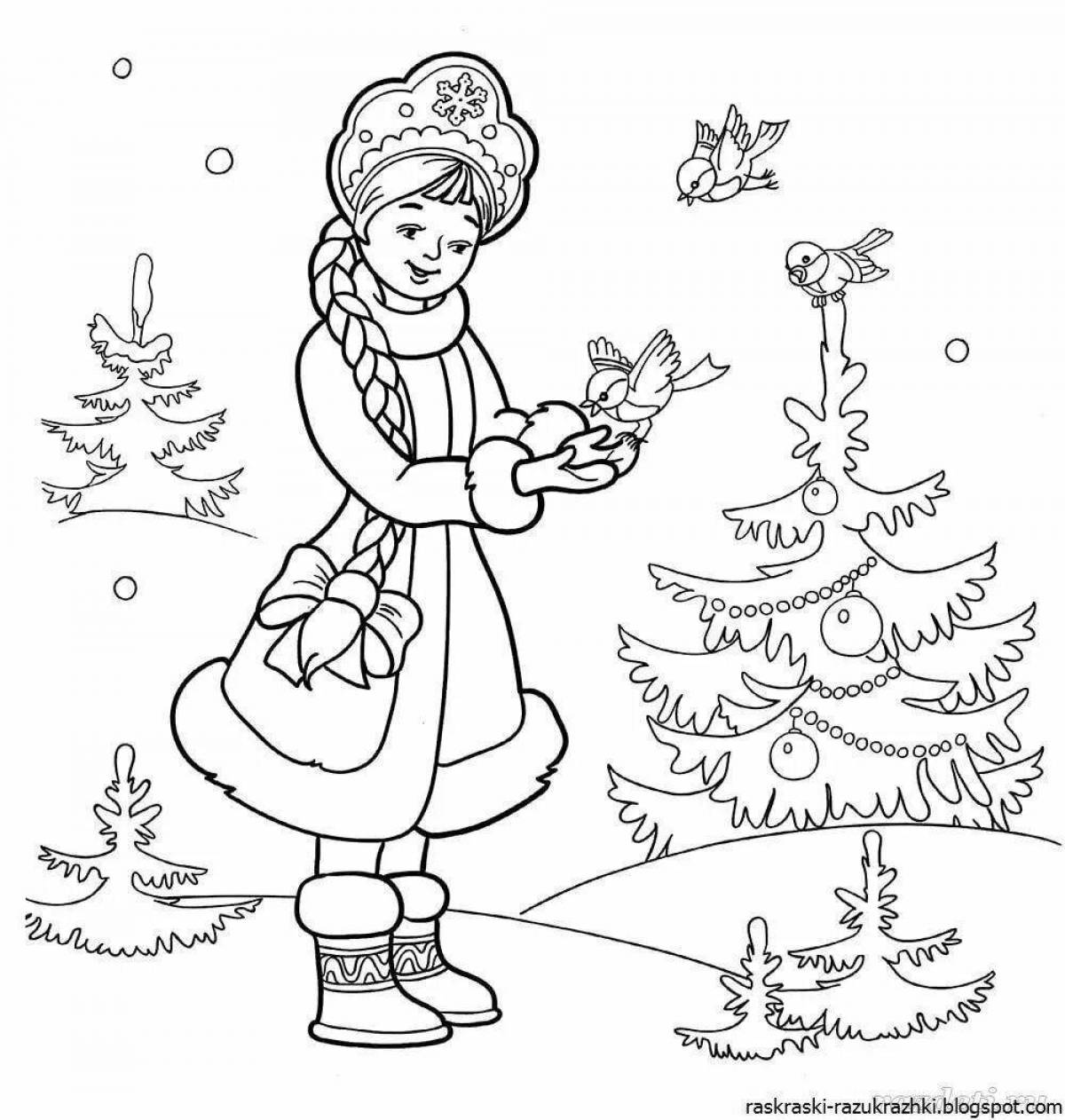 Coloring page merry snow maiden