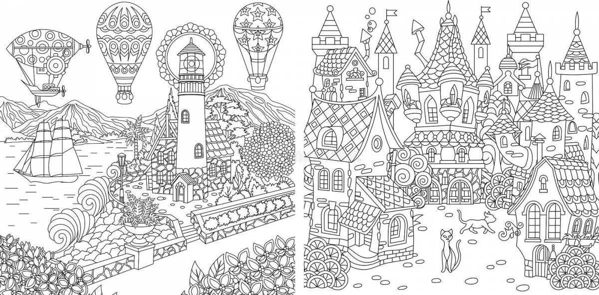 Grand coloring page relax magic cities of the world