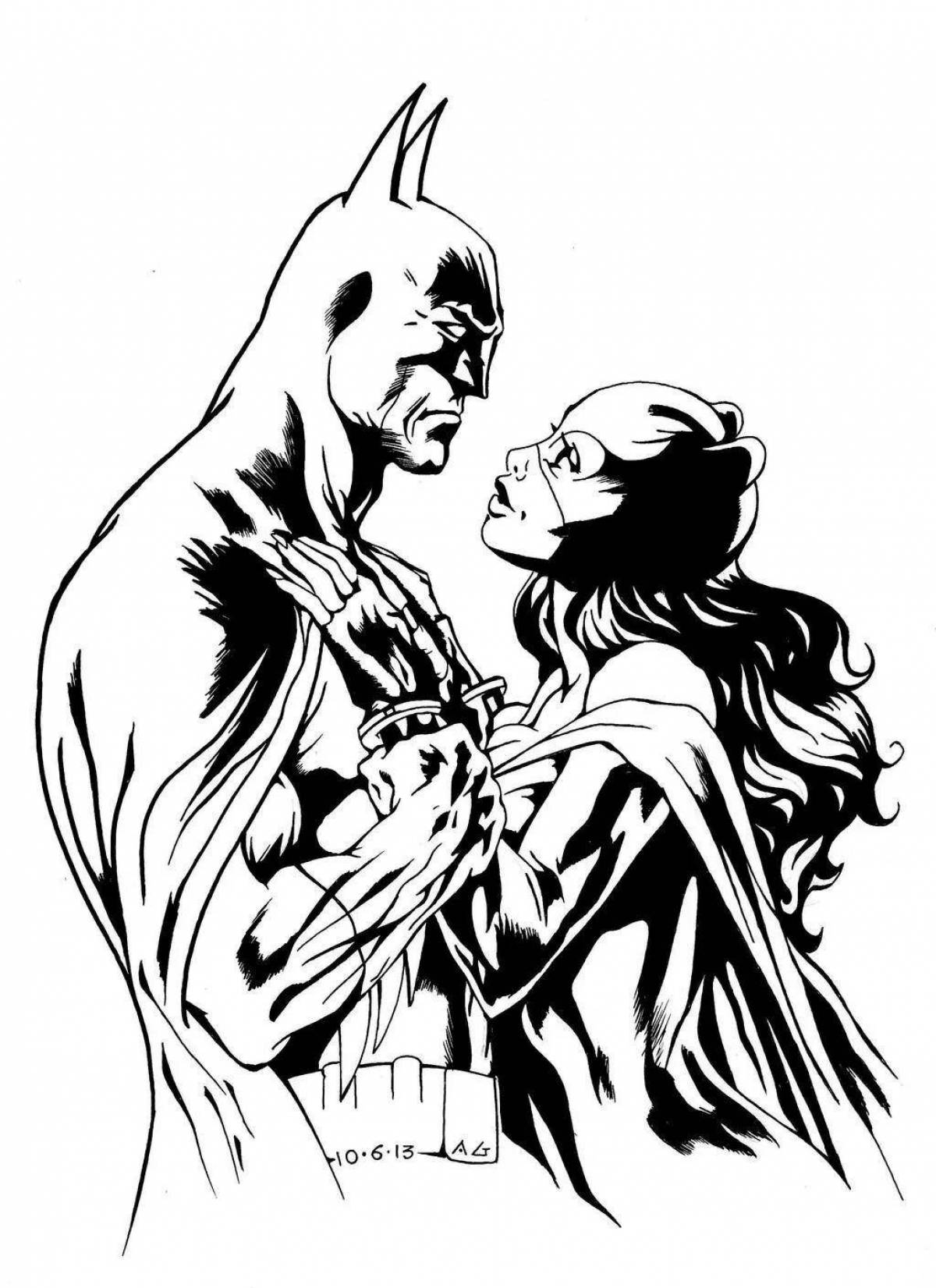 Раскраска очаровательный бэтмен и женщина-кошка