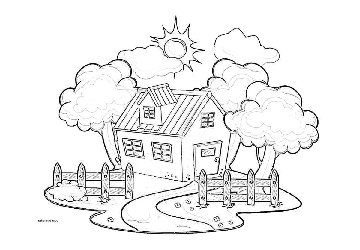 Fun country house coloring page for kids
