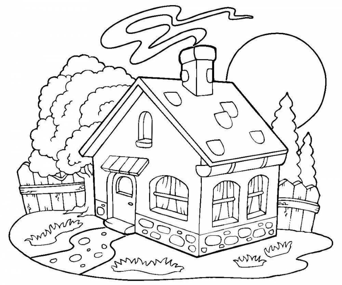Раскраска сияющий деревенский дом для детей