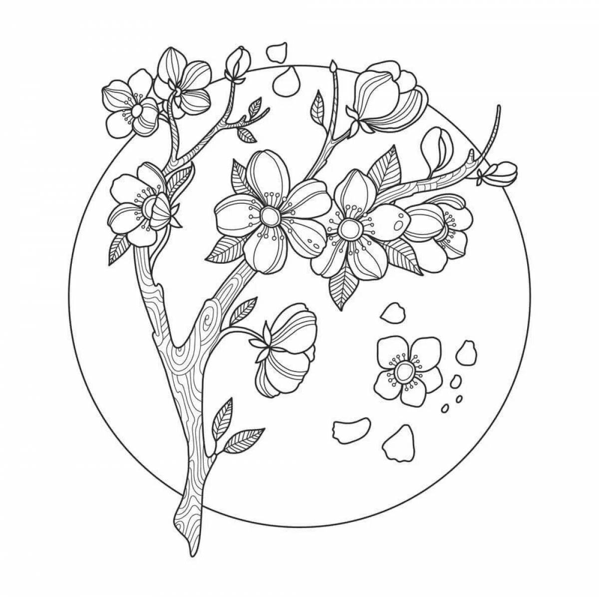 Adorable cherry blossom coloring page for kids