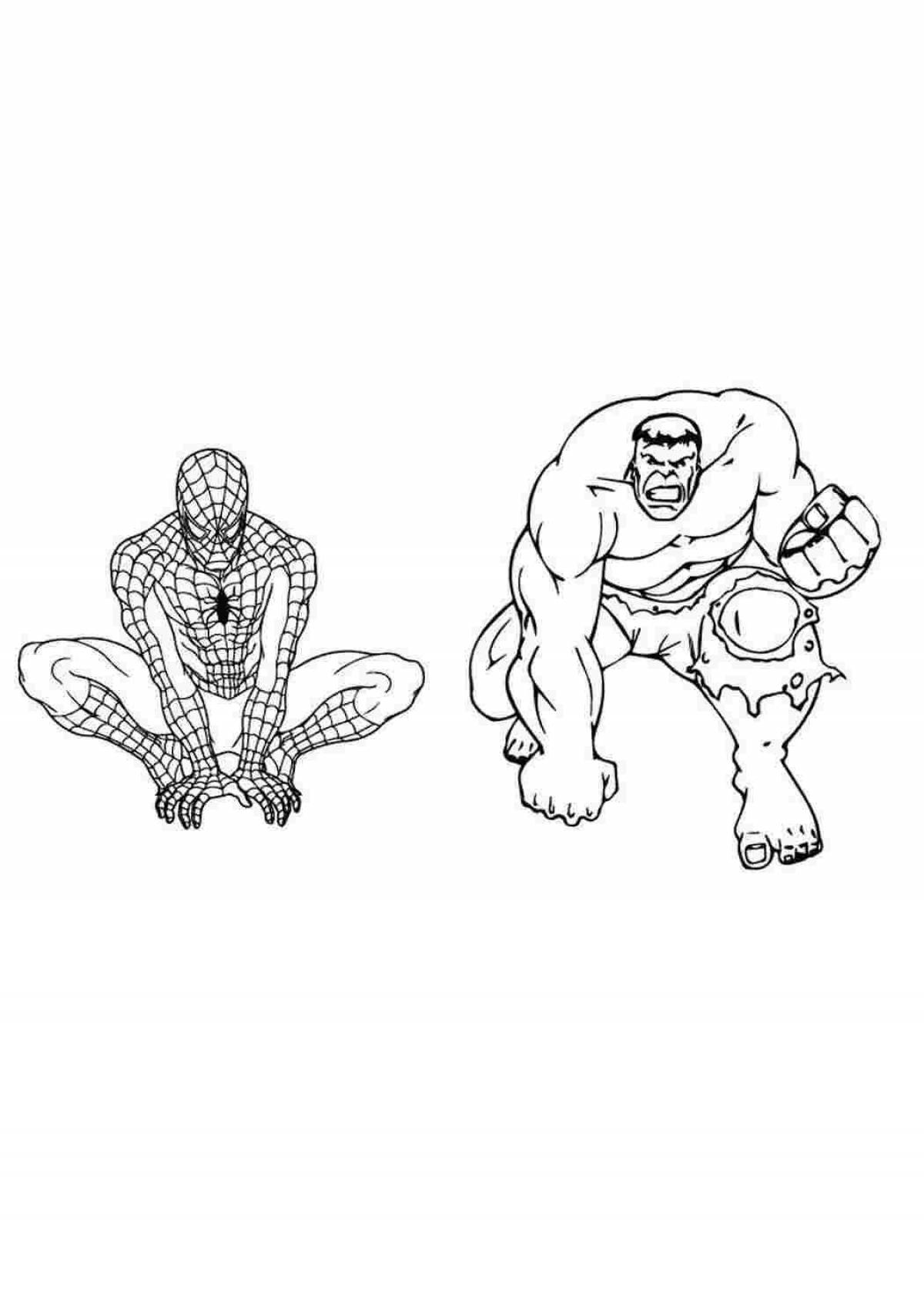 Intriguing coloring book Spiderman with Hulk