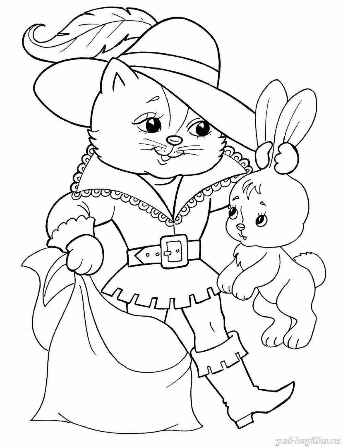 Fun coloring puss in boots fairy tale