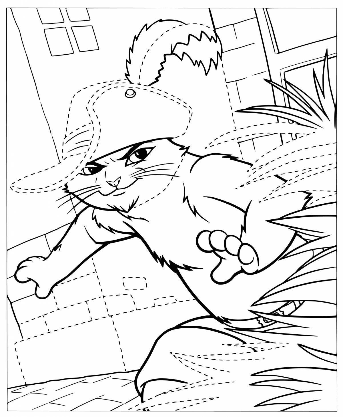 Inspiring coloring book pussy in boots fairy tale