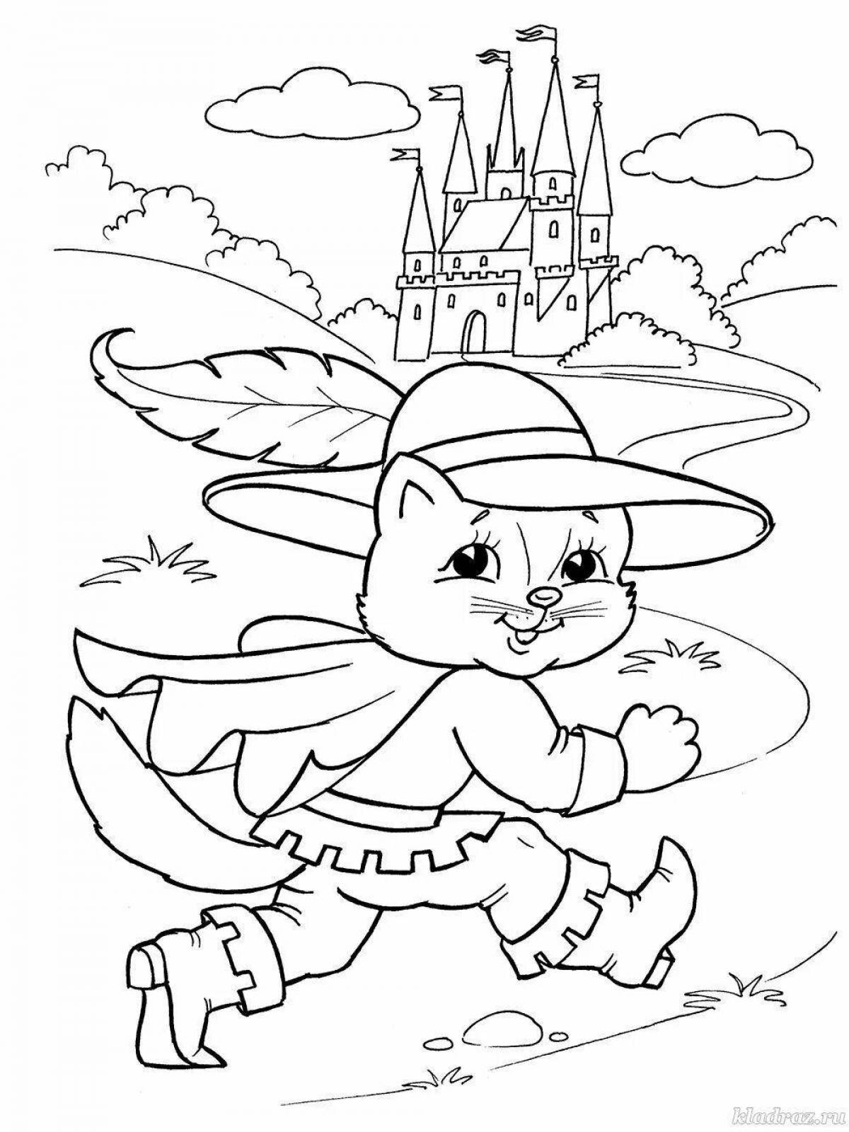 Amazing coloring book puss in boots fairy tale