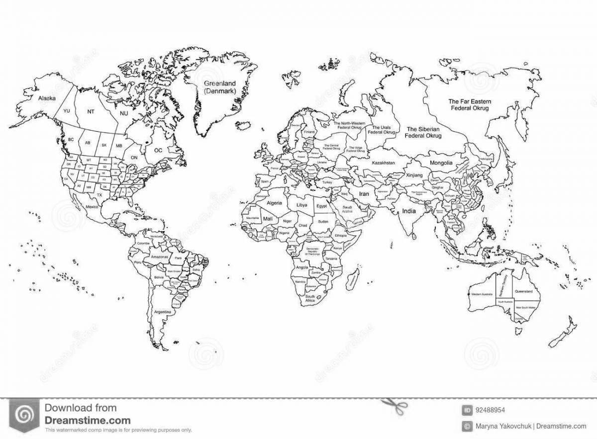 Подробная карта мира с границами