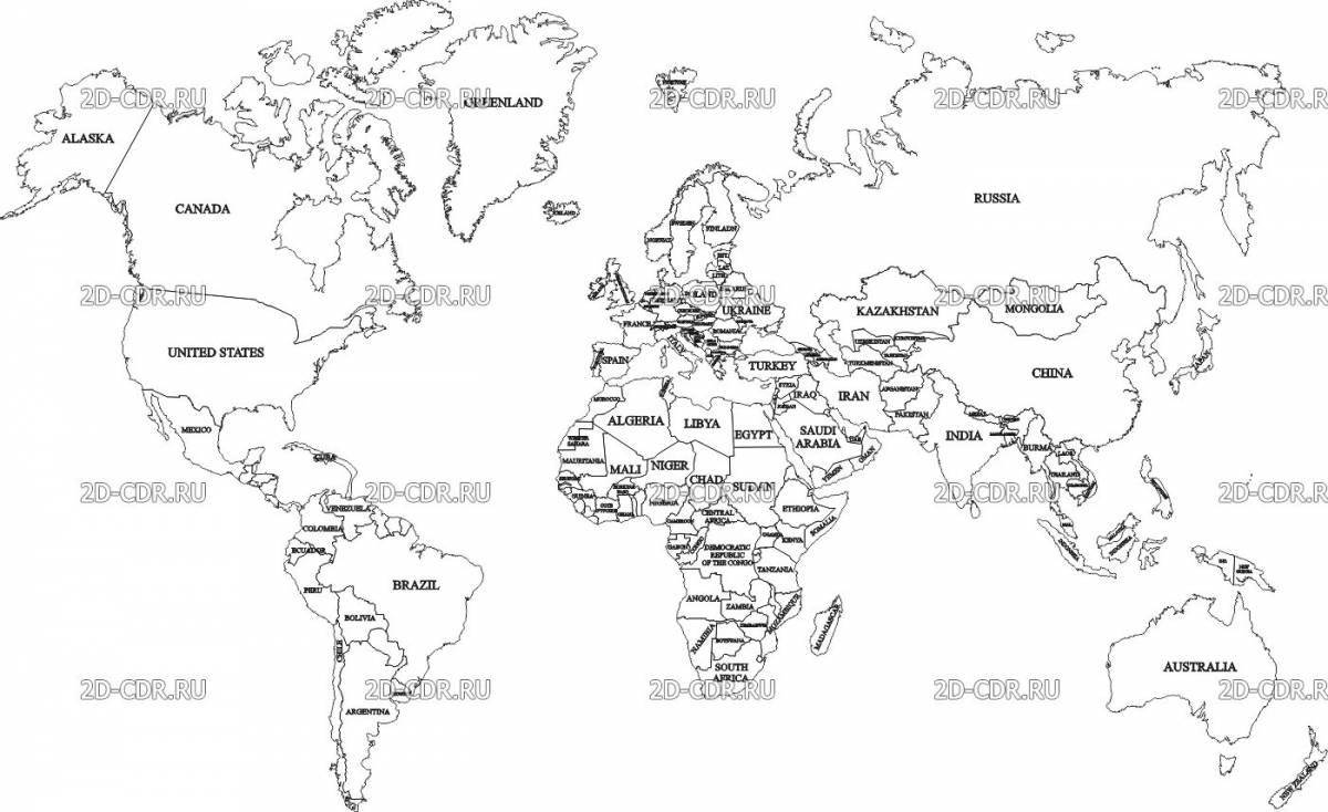 Violent map of the world with borders