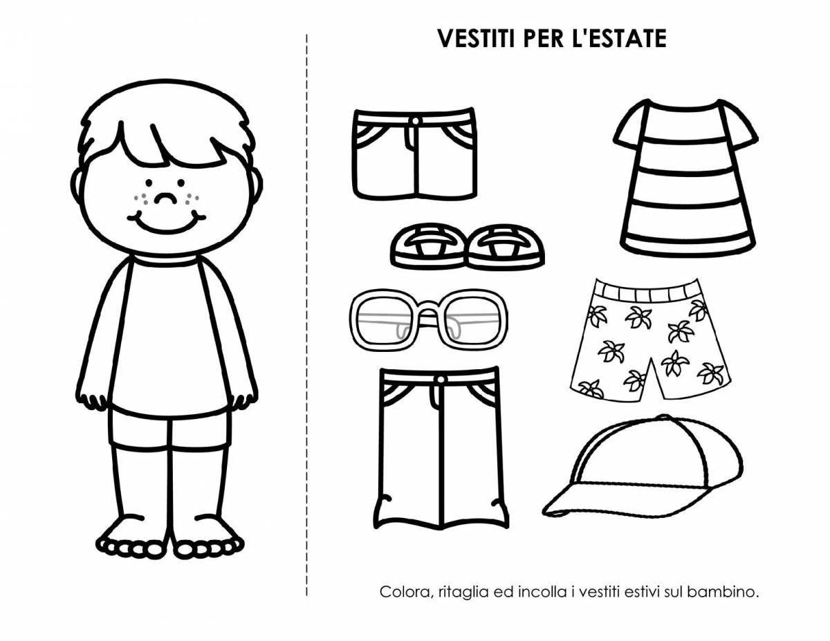 Coloring page stylish summer clothes for kids