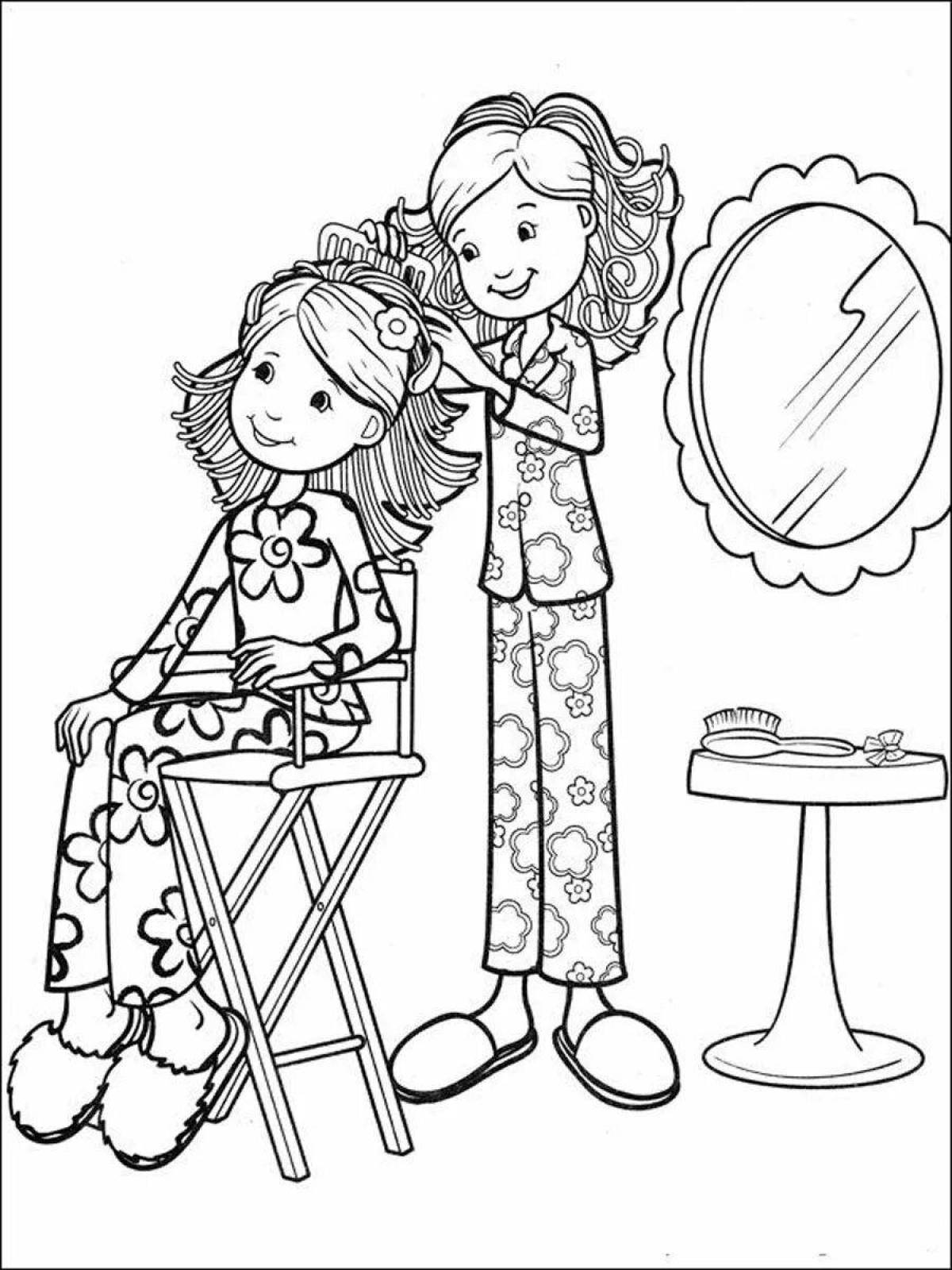 Веселая раскраска парикмахера для детей