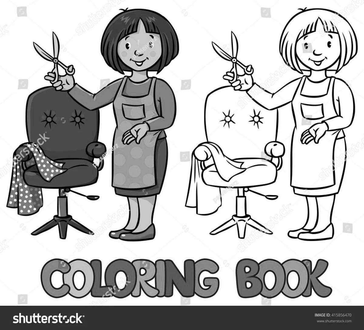 Bright hairdresser coloring book for kids
