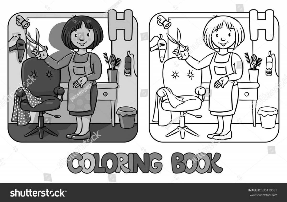 Adorable hairdresser coloring book for kids