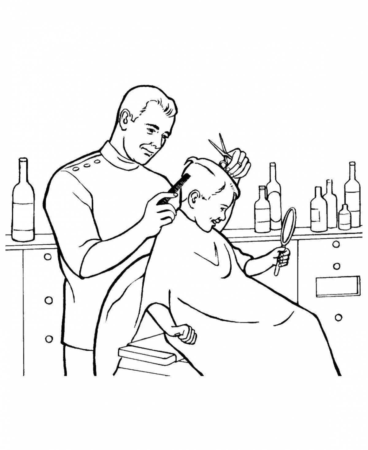 Color-happy hairdresser coloring page for kids