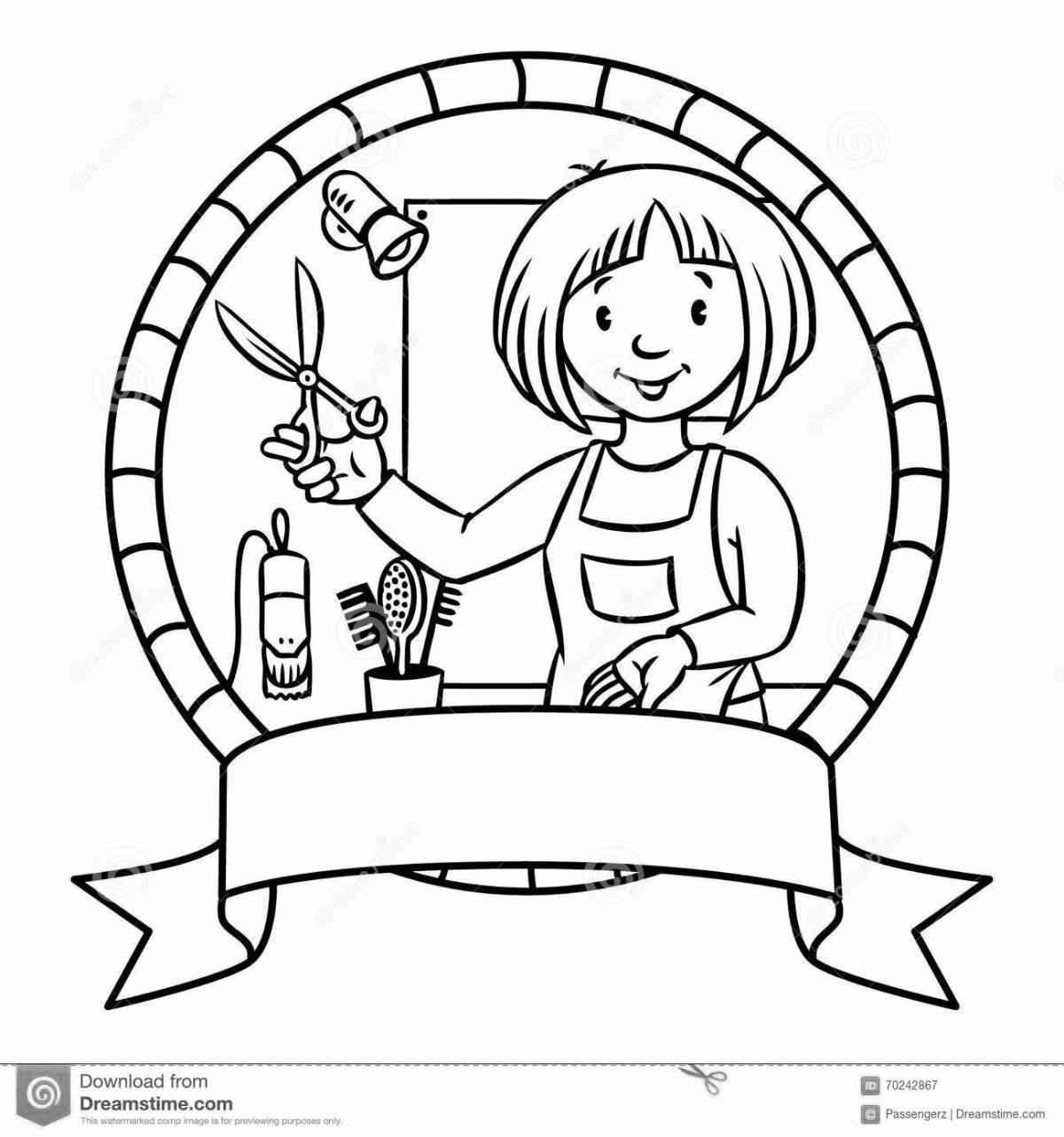 Colorful hairdresser coloring page for kids
