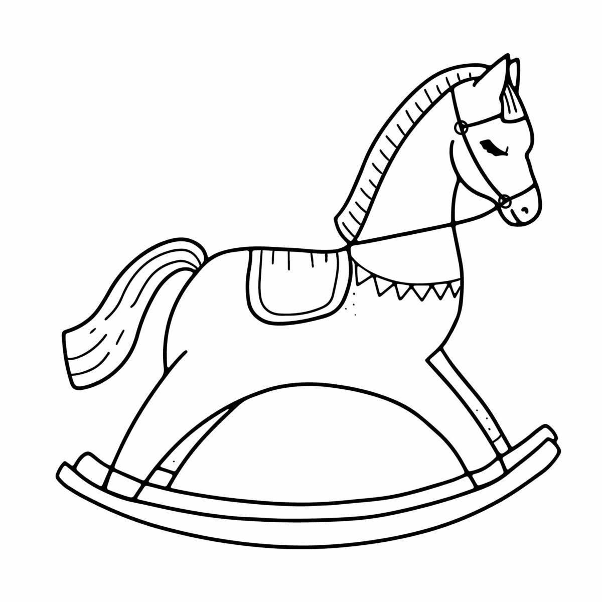 Photo Colorful rocking horse coloring book for kids
