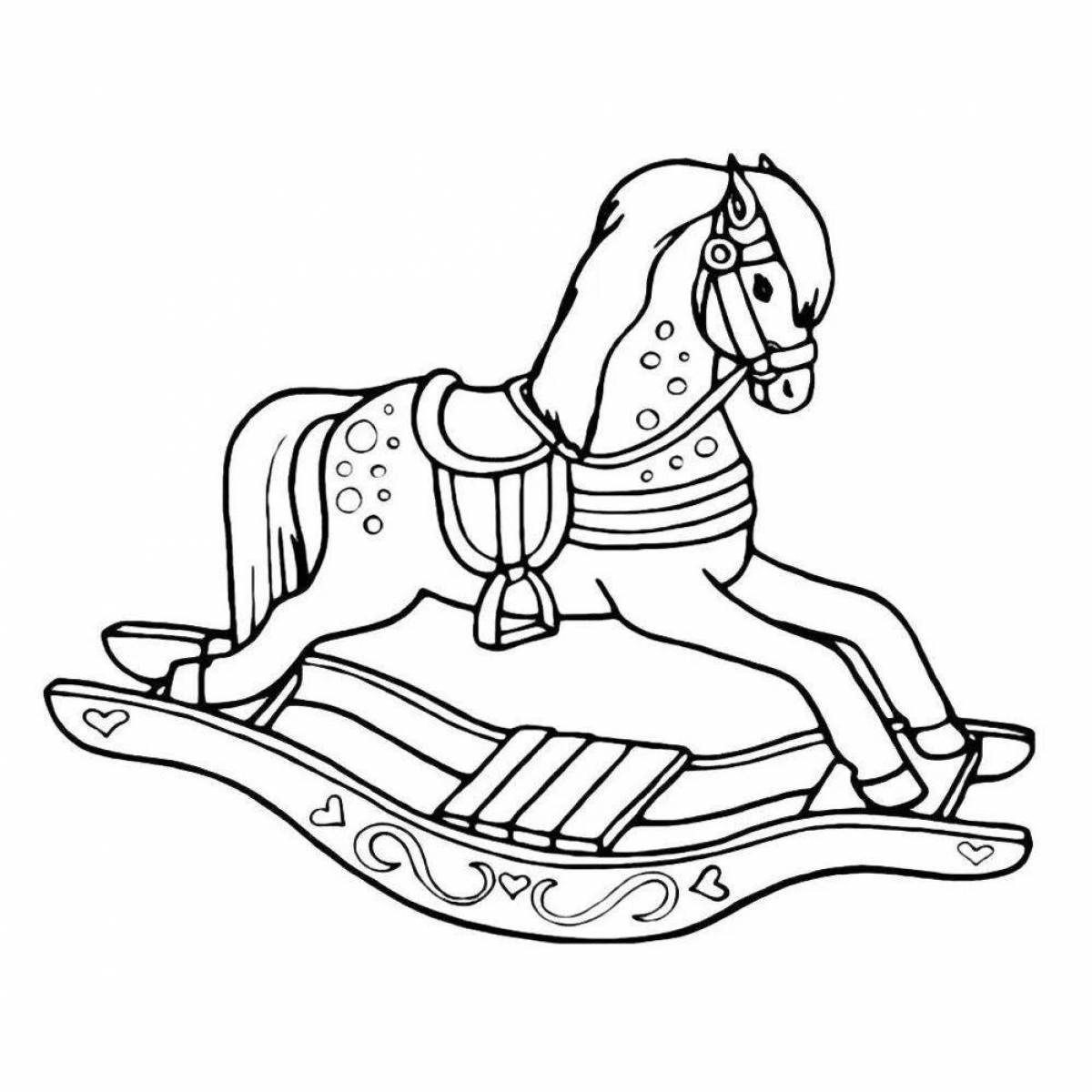 Раскраска сияющая лошадка-качалка для дошкольников