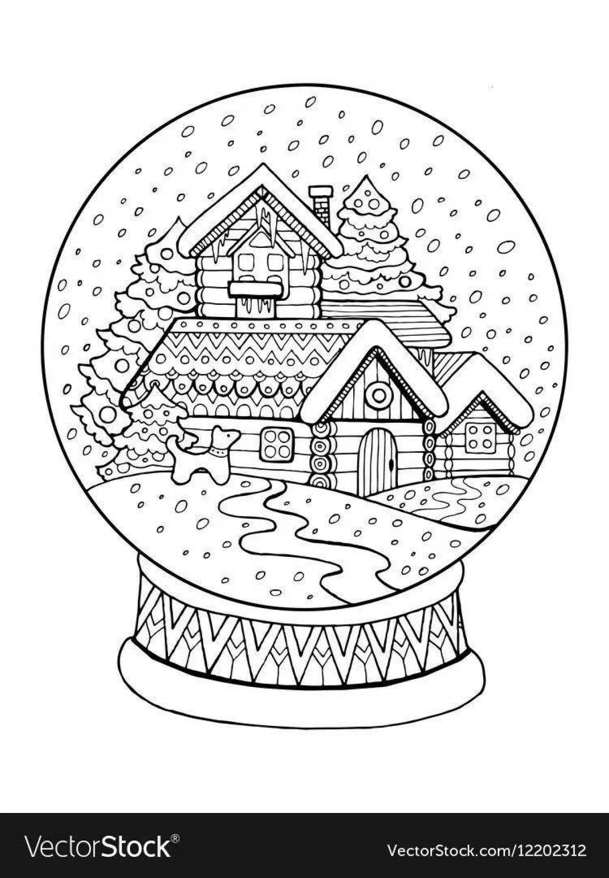 Красочный новогодний шар со снегом