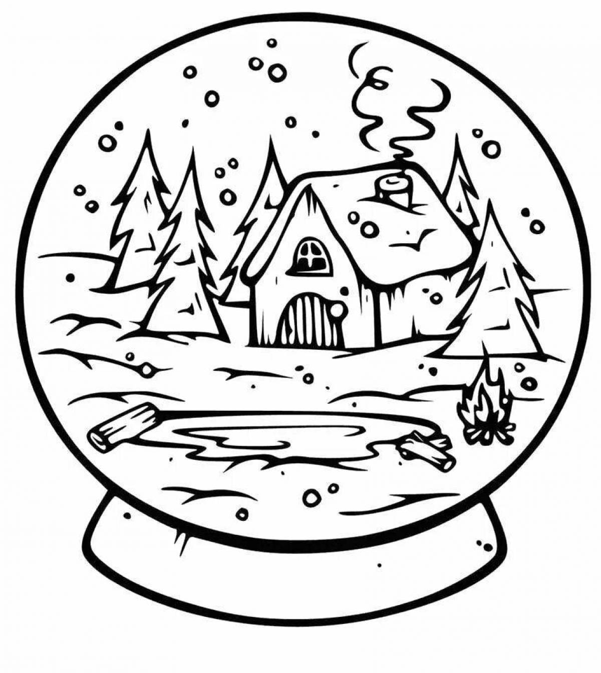Веселый елочный шар со снегом