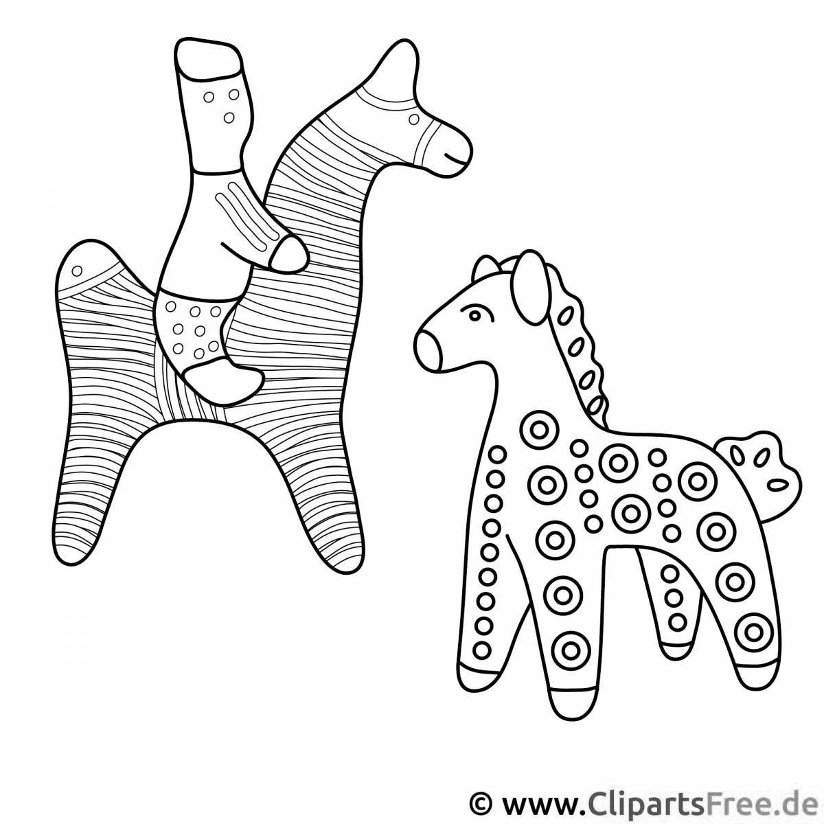 Раскраска яркая дымковская лошадь для детей