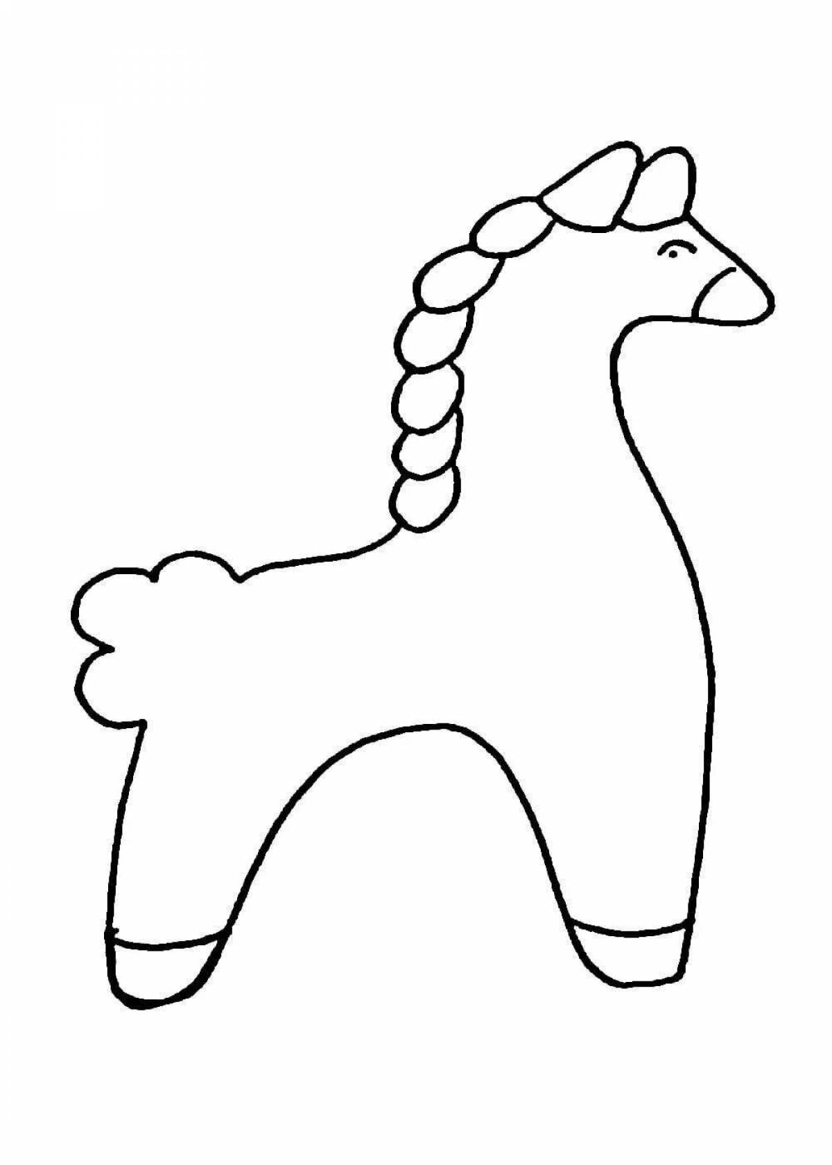 Красочная дымковская лошадь раскраска для детей