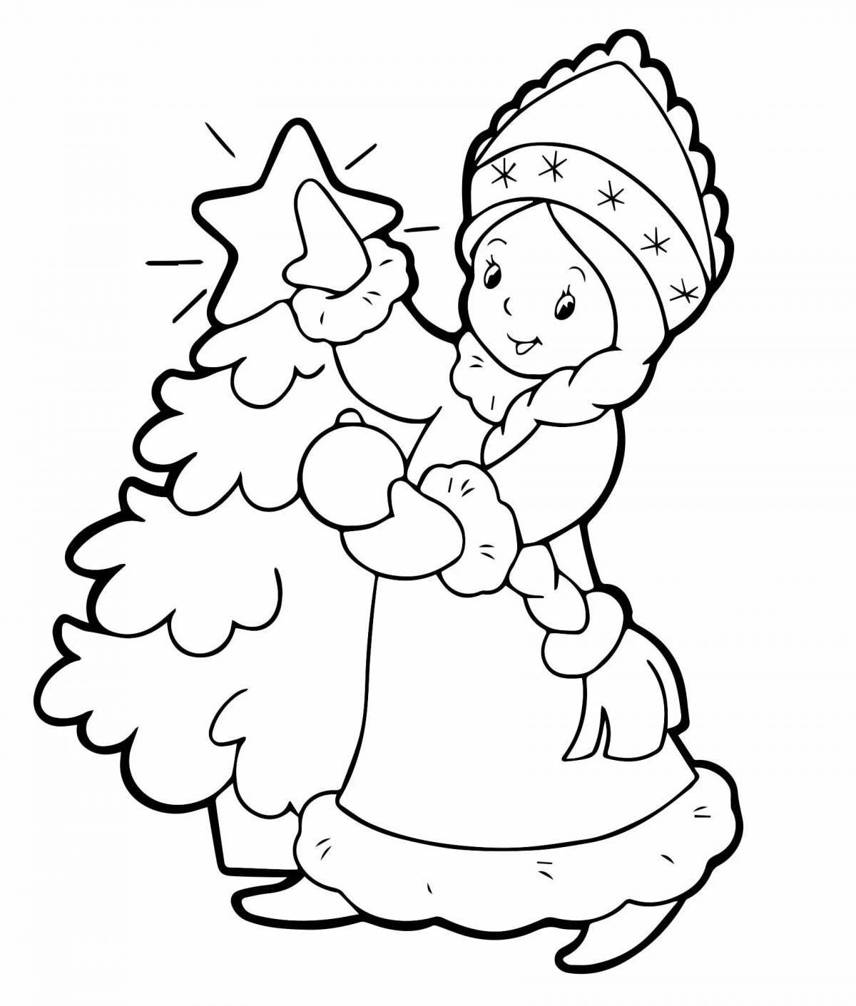 Coloring book glowing Christmas Snow Maiden