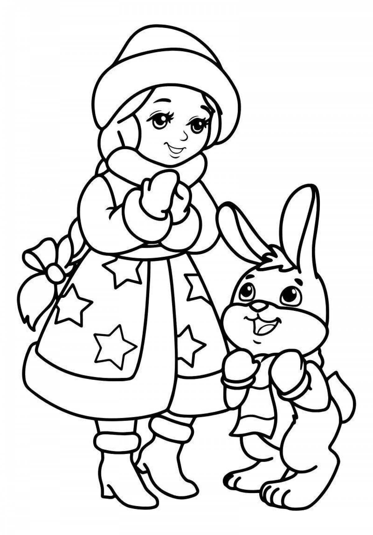 Coloring book sparkling New Year's Snow Maiden